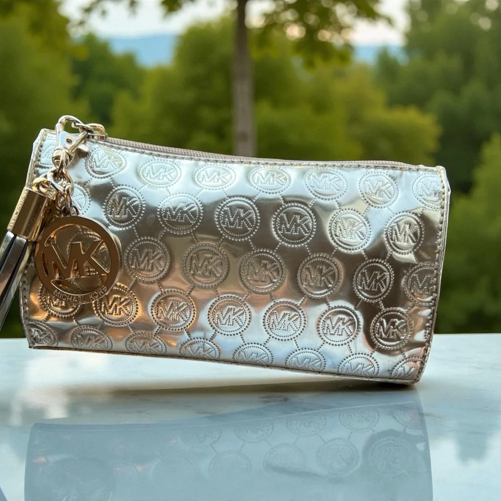 Michael by Michael Kors Gold Embossed Logo Clutch/Cosmetic Bag